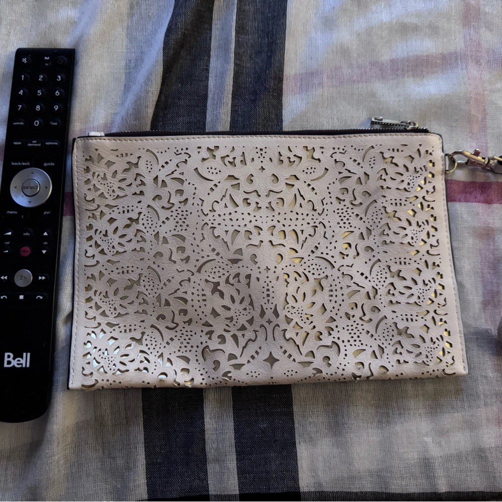 Chic Cream Laser-Cut Wristlet